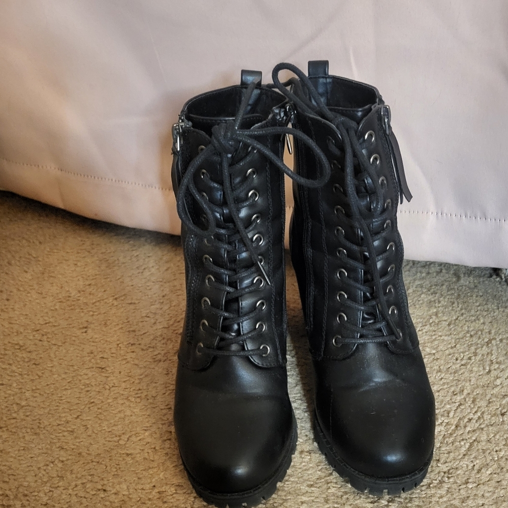 Forever Black Lace-Up Boots